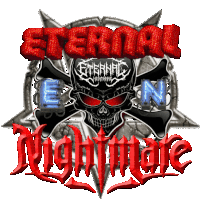 a logo for eternal nightmare with a skull on it