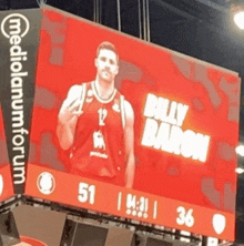 a basketball player named billy baron is on a screen