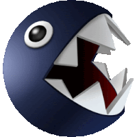 a blue ball with a white eye and teeth