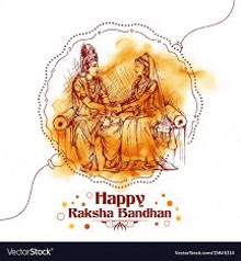 a happy raksha bandhan greeting card with a drawing of two women holding hands .