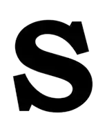 a black letter s is on a white background .