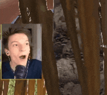 a picture of a man with his mouth open behind bars