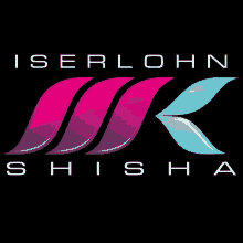 a logo for iserlohn shisha with pink and blue swirls