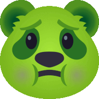 a green panda bear with a sad face on its face