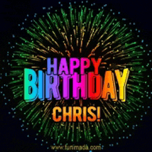 a fireworks display with the words happy birthday chris