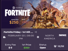 a poster for a fortnite event on february 03