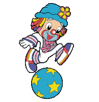 a cartoon drawing of a clown standing on a ball