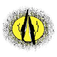 a black and white drawing of a circle with a yellow circle in the middle