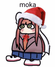 a cartoon drawing of a girl wearing a santa hat with the word moka below her