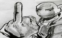 a pencil drawing of a man giving the middle finger