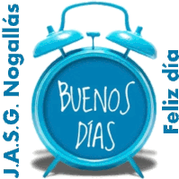 a blue alarm clock that says buenos dias