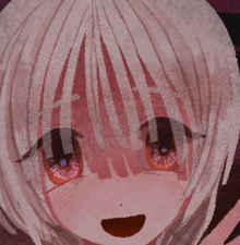 a close up of a girl 's face with white hair and red eyes
