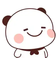 a cartoon panda bear is smiling with his eyes closed and his mouth open .