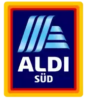 a logo for aldi south with a yellow border