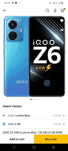 a screenshot of a phone that says ' iqoo z6 44w ' on the front