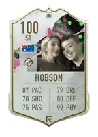 a card with a picture of a boy and a woman named hobson