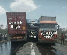 a truck that has your left thigh and your right thigh written on it