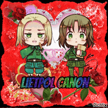 a picture of two anime characters with the name liefpol canon on the bottom right