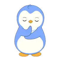 a blue penguin with a sad look on his face