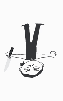 a drawing of a person holding a knife with the letter v visible