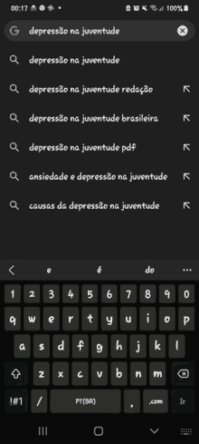 a screenshot of a cell phone search for depression na juventude