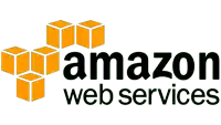 a logo for amazon web services with orange boxes on a white background