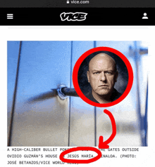 a picture of a man with a red circle around his face is on a vice website