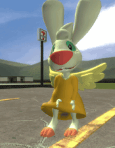 a cartoon rabbit is standing in front of a 7 eleven store
