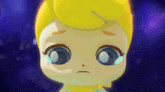 a close up of a cartoon character with tears coming out of her eyes