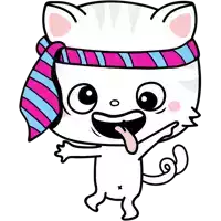 a cartoon drawing of a cat wearing a striped headband