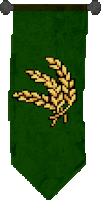 a green banner with a gold wheat ear on it