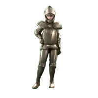 a woman in a knight 's armor is standing on a white background