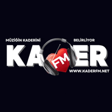 a logo for kaer fm with a heart and headphones