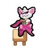 a pixel art of a cat sitting on a block holding a cup .