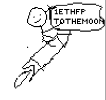 a pixel art of a person holding a sign that says 1ethfp to the moon .