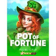 a poster for pot of fortune shows a leprechaun in a green hat