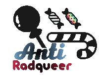 a logo for anti radqueer with a candy cane and dna