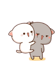 a couple of cartoon cats hugging each other .