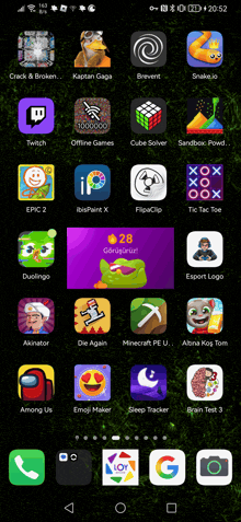 a screenshot of a phone screen shows apps such as among us