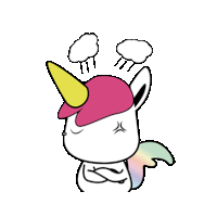 a unicorn wearing a pink hat with steam coming out of it 's horn .