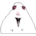 a drawing of a guinea pig 's face with red eyes and a tongue sticking out .