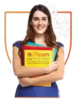 a woman holds a book that says team institute