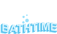 a blue bathtime logo with bubbles coming out of it