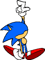 a cartoon drawing of sonic the hedgehog with a finger up