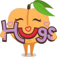 an illustration of a peach holding the word hugs in its hands