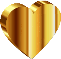 a gold heart on a white background with a reflection