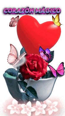 a picture of a heart with butterflies around it and the words corazon magico