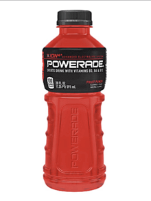 a bottle of powerade fruit punch flavored drink