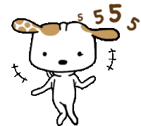 a cartoon drawing of a dog with the numbers 55 on its ears