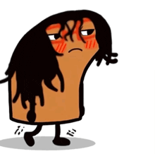 a cartoon drawing of a person with long hair and red cheeks